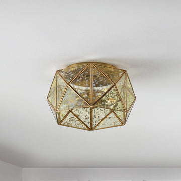 Violet 12.5" Industrial Vintage Iron/Glass LED Flush Mount - JONATHAN Y